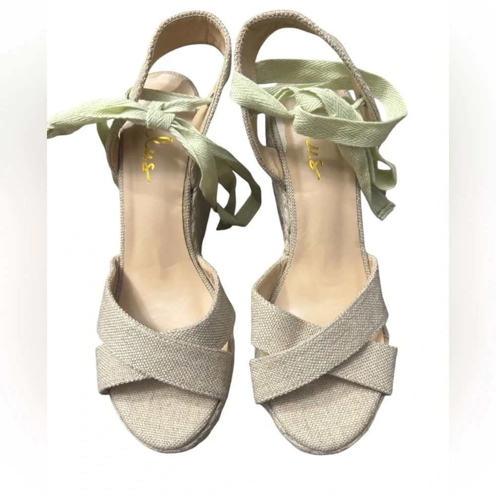 Lulus Esme Natural Lace-Up Espadrille Wedges Size 9